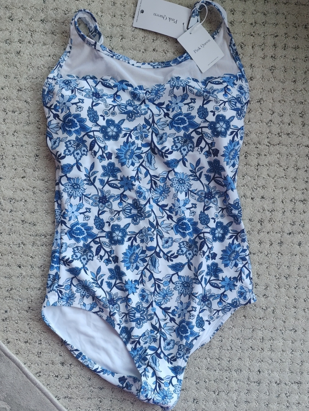 Pink Queen Women's Blue Floral One-Piece Swimsuit